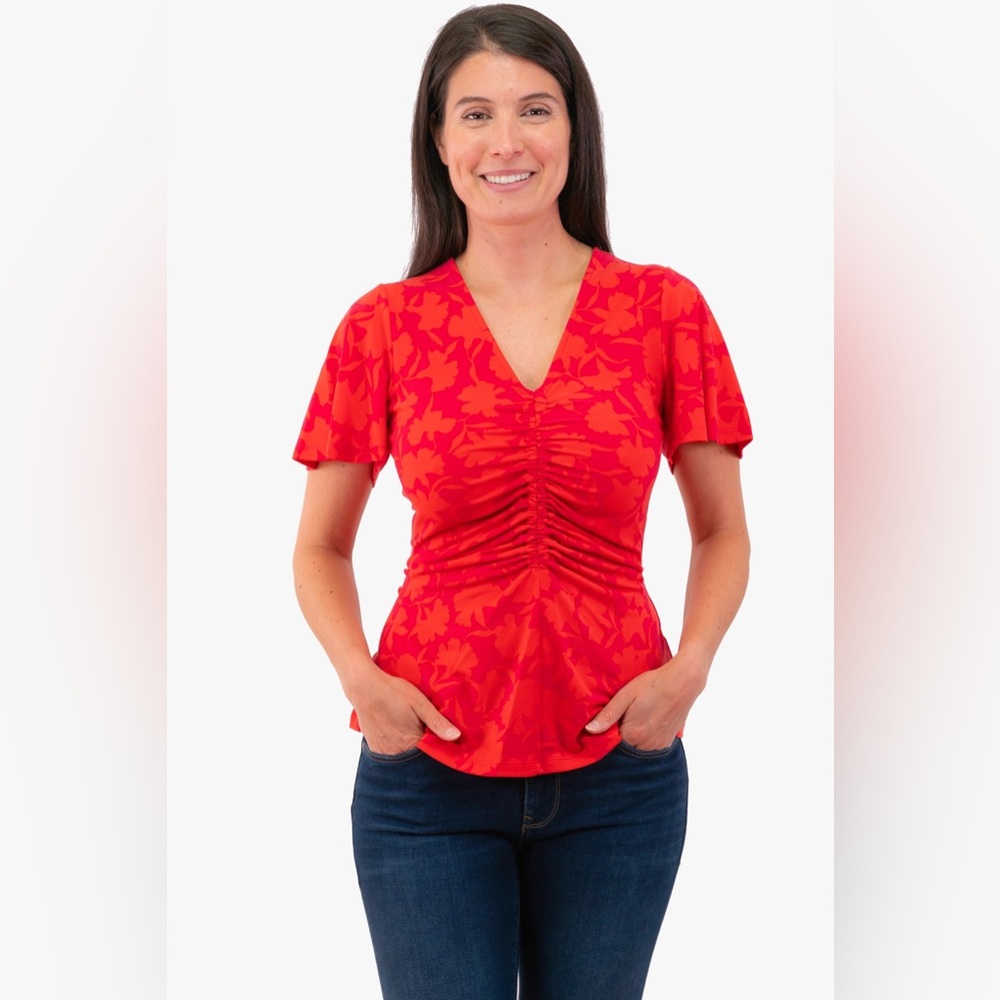 MICHAEL Michael Kors Floral Ruched Top Red Pink Size Small